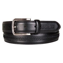 Nautica Men's Leather Laced Belt with Logo Engraved Buckle, Black, 36