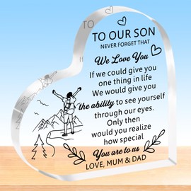 HULALA Son Gifts From Mum And Dad To Our Son Heart Acrylic Plaque Gifts For Son Men Boys Birthday Chritsmas Graduation We Love You