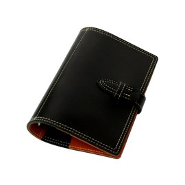 ZARIO-GRANDEE ZAG-0015 Personal Organizer, Cowhide Tochigi Leather, Compact Size, Black x Camel