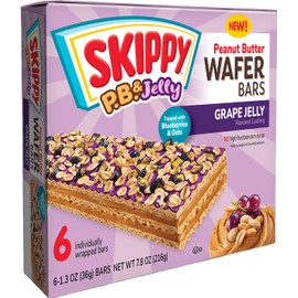 SKIPPY P.B. & Jelly Peanut Butter And Grape Jelly Coated Wafer Bars, 1.3 oz, 6 Ct (36g)/Bar