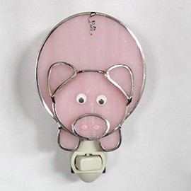 Pig Piggy Night Light in Stained Glass with Standard Night Light Base