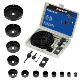 COMOWARE Hole Saw Kit for Wood- 16 Pieces 3/4’’-5’’ Full Set in Case, BRAND NEW