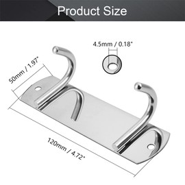 MroMax Wall Mounted 2 Hooks Towel Hat Coat Clothes Wall Hook Rack Rail, Silver 2Pcs