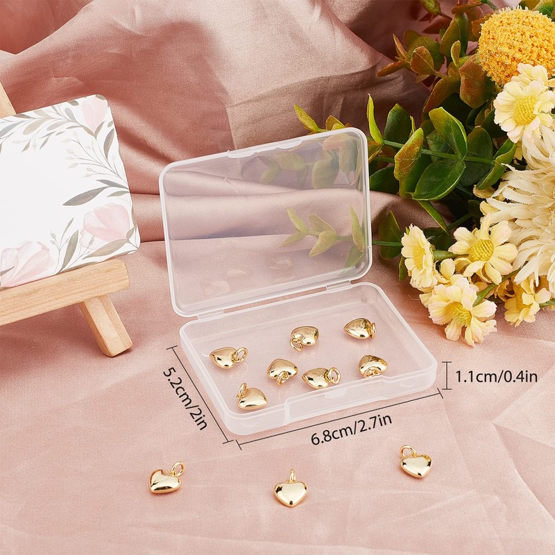 Beebeecraft 10pcs/box 18k gold plated heart charms, Plastic Brass