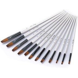 Artist Brush Set, DOITEM 12 Pieces Nylon Flat Brush Painting Brush for Painting Watercolour Oil Painting Oil Paint Brush, White