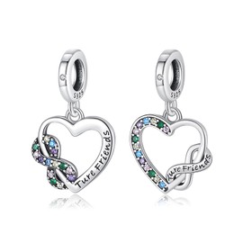 Rimgoris 925 Sterling Silver Charm for Women Bracelets Necklace Best Friend Forever Interlocking Heart 5A Cubic Zirconia Birthday Gift Charms for Women