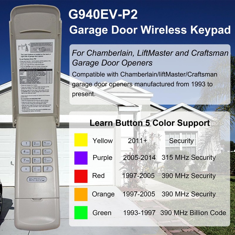 Universal Garage Door Opener Keypad for Liftmaster Chamberlain Craftsman Wayne
