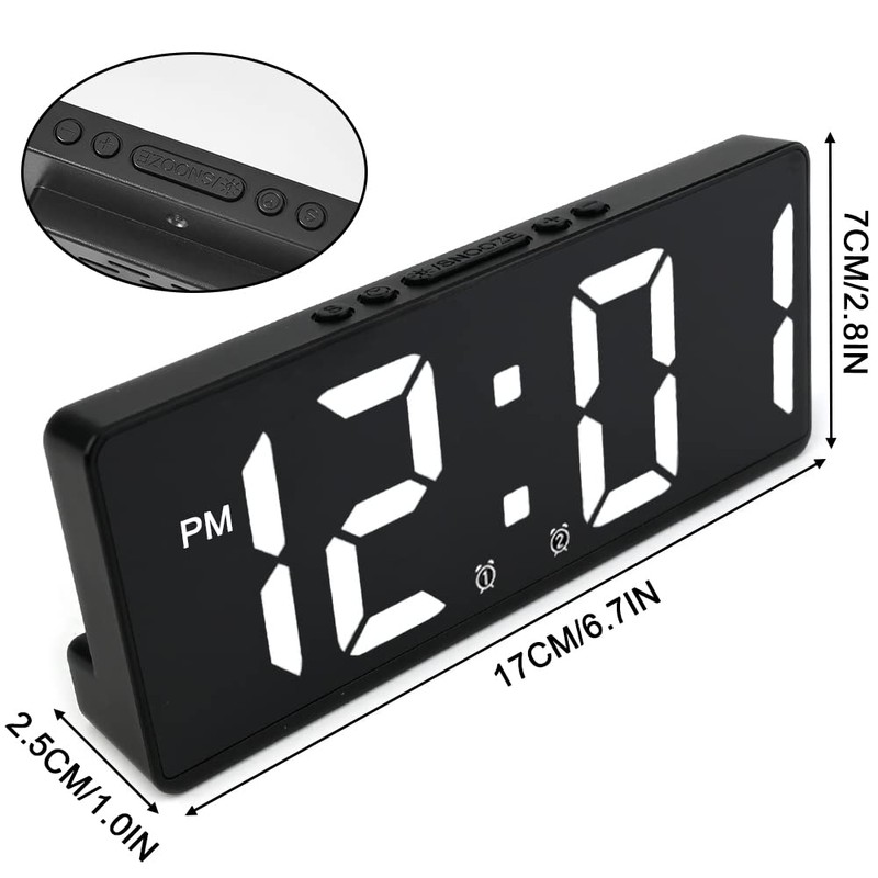 Digital Alarm Clock with Adapter, LED Clock for Bedroom, Electronic