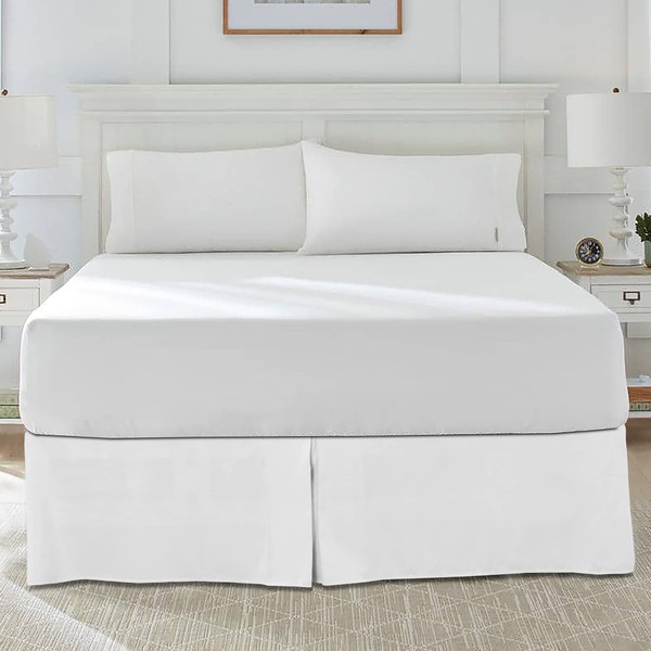 BLC White Queen Bed Skirt, 14 Inch Tailored Drop, Premium