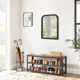 Farmhouse Bathroom Wall Mirror Wood Frame Rustic Hanging Mirror Decor Vintage Rectangular Horizontal Small Mirrors for Wall Living Room Bedroom Vanity Entryway Hallway Rustic Black