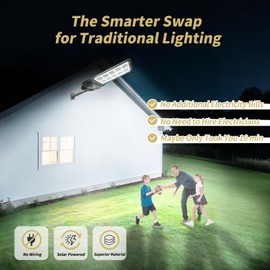 Locontifni Solar Outdoor Street Lights with Motion Sensor, 3000W Dusk to Dawn IP65 Waterproof 350000LM 204 LED Flood Light with Remote for Yard, Driveway, Park Lot, Barn, Greenhouse