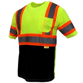 New York Hi-Viz Workwear NY BFS-T5512 High-Visibility Class 3 T Shirt with Moisture Wicking Mesh Birdseye, Black Bottom (Lime)