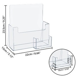 BELLE VOUS Plastic A5 Brochure Holder with Business Card Container - Counter/Desktop Display Stand Rack - Literature, Booklet, Leaflet, Menu, Flyer, Magazine, Business Card & Pamphlet Holders
