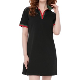 Kissonic Women Polo Dress V Neck Short Sleeve A-line Sweatshirt Dress Loose Fit Tennis Golf Dresses(Black-XLarge)
