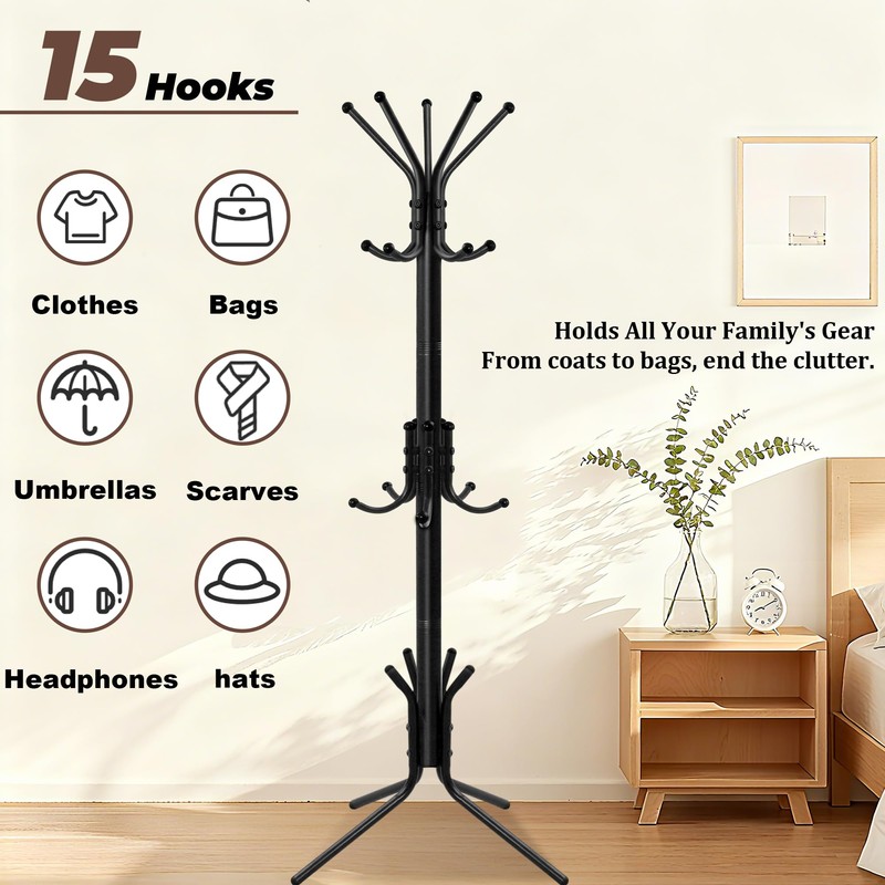 Outspurge Metal Coat Rack, Freestanding Coat Tree & Hall Tree