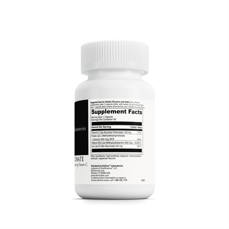 DAVINCI Labs Iron Bis-Glycinate - Gentle Iron Supplement for Women