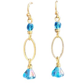 Gold and Aqua Blue Czech Glass Flower Earrings. Jewelry Earrings for Women #3298FE3598