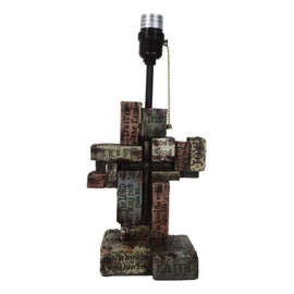 Ebros Gift Rustic Western Christian Holy Bible Scriptures Inspirational Words of Encouragement Faith Hope Love Grace Standing Cross Desktop Table Lamp with Laced Shade