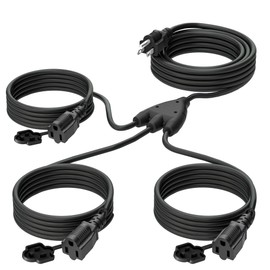 Eversimpleinc Black 1 to 3 Splitter Extension Cord (Combined 25 FT, End to End 13 FT), 3 Prong Plug with 3 Extended Outlets, with Weatherproof Covers for Indoor and Outdoor,16AWG/3C SJTW, ETL Listed