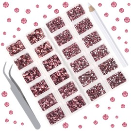 ICAI Beads 10000 Pieces Rhinestones 6 Sizes Round Crystal Glass Flat Back Rhinestones with 1Tweezers and 1Picking Pen for Nail Art Crafts Clothes Bags DIY (Light Amethyst)