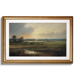 VIYYIEA Gold Framed Large Wall Art Canvas Print Vintage Countryside Landscape Home Decor Farmhouse Tranquil Sunset Over Fields Wall Decor for Living Room Oil Painting Picture Aesthetic Bedroom 24x36in