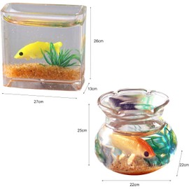 2 Pieces Miniature Fish Tank with Goldfish, Goldfish Charm of A Mini Tank with This 1:12 Scale Realistic Glass Decor for Dollhouse Display Captivating Miniature for Crafts Ornaments Handmade Landscape