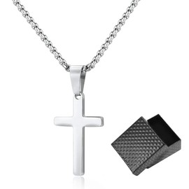 JSTHHTT Men's Silver Cross Necklace with Cross Pendant Chain Christianity Jewellery Cross Necklace Men's Silver Necklace for Men Boys Gifts Birthday Cross Necklace, Stainless Steel, No Gemstone