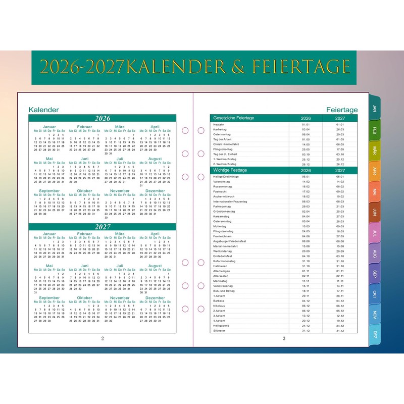 2026 Weekly Planner Insert A5 6 Holes German 1 Week