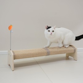 PETKARAY Horizontal Scratching Post, 30" Sisal Cat Scratch Post, Large Cat Scratcher with Spring Toy, Protect Furniture for Indoor Kitten