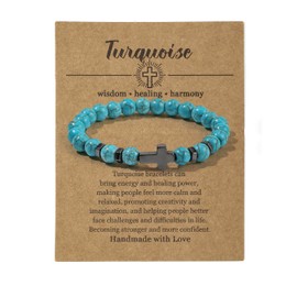 Pingyongchang Christian Cross Gifts for Women Men Healing Crystal Stone Turquoise Bracelet Faith Easter Catholic Religious Stretch Bracelets Stress Relief Anxiety Yoga Bracelet For Teens-Light Blue
