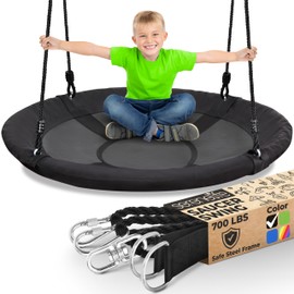 SereneLife Saucer Swing with Tree Hang Kit, 40” Outdoor Tree Swing, 2 Adjustable Hanging Rope Straps and Center Swivel Spinner for Kids (Black)