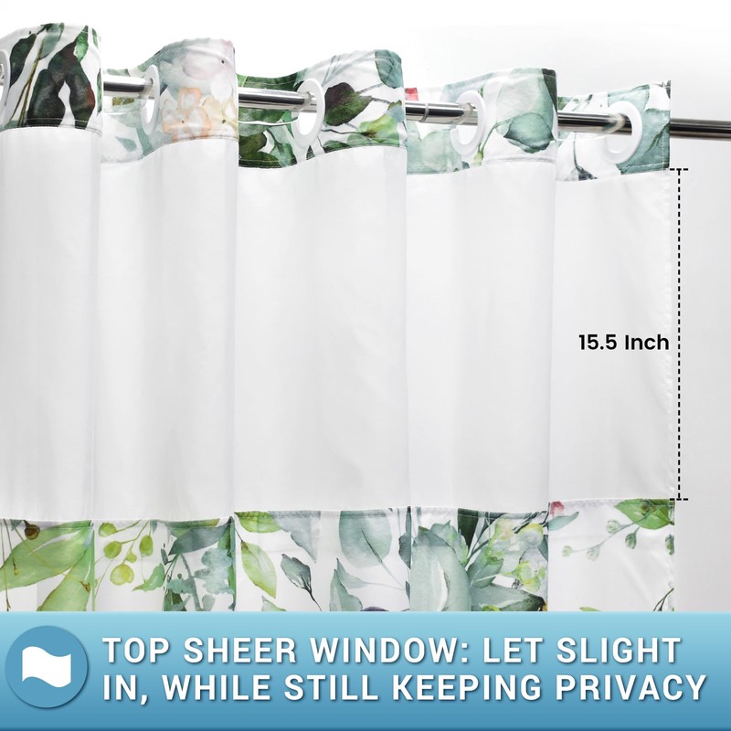 WITHLOC No Hook Shower Curtain with Snap in Liner -