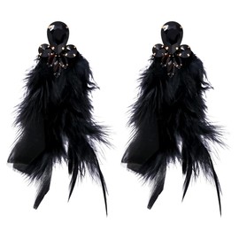 LKingel Long Feather Earrings for Women Bohemian Crystal Zirconia Dangle Feather Earrings Crystal Tassel Feather Earrings Wedding Prom Jewelry Gifts (Black)