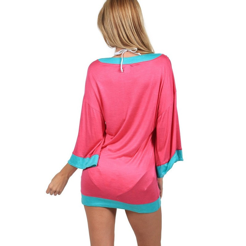 Ingear Sexy Color Block Tunic Fushia/Aqua-L