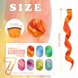MYKURS Colored Hair Extensions for Girls Women, Curly Hair Extensions Clip ins, Rainbow Hair Extensions for Kids, Little Girl Hair Accessories, 14 Pieces