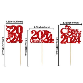 Paquete de 30 tapas de graduación 2024 para cupcakes de clase 2024 para decoración de pasteles de graduación universitaria para suministros de fiesta temática de graduación 2024, color rojo
