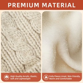 Beanies Women with Double Pom Pom, Winter Hats for Women Cold Weather Warm Cable Knit Fleece Lined, Cute Beanie Cap for Daily Use(Oatmeal)