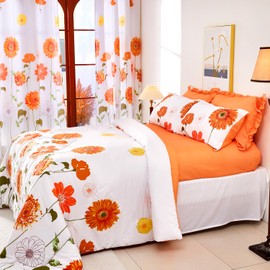 EVENHUG Duvet Cover Queen Size Soft Floral Comforter Cover Set with Zipper Closure Orange Sunflower Flowers Bedding Set for All Seasons 3 Pieces（1 Duvet Cover 90"x90", 2 Pillowcases）