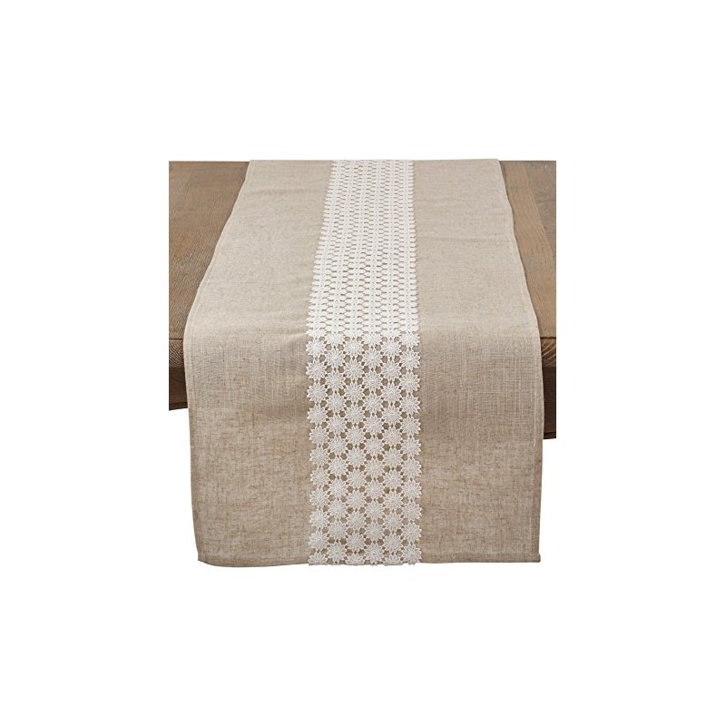 Saro Lifestyle Lace Daisy Table Runner, Natural, 16" x 72"