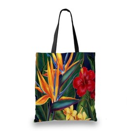 Canvas Aesthetic Tote Bag for Women,Bird Tropical Paradise Lumbar Hawaii Hawaiian Hibiscus Plumeria Flowers Beach Bag Shopping Bags Shoulder Bag Reusable Grocery Bags