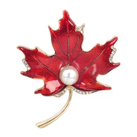 Gyn&Joy Crystal Rhinestone Glitter Enamel Faux Pearl Maple Leaf Brooch Pin
