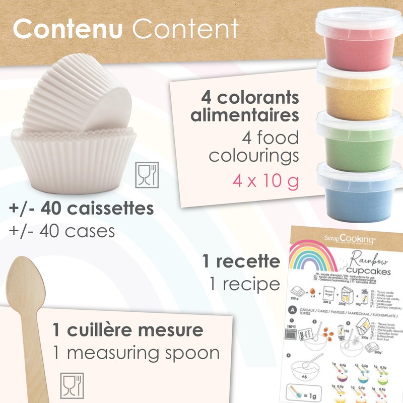 ScrapCooking - Kit Cupcakes Rainbow - con Lievito Colorante, 40