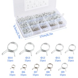 150 Pieces Fuel Line Hose Clips, Hose Spring Clamps 5-14mm, Spring Hose Clamps, Double Wire Fuel Hose Clips, Stainless Steel Hose Clip Clamp