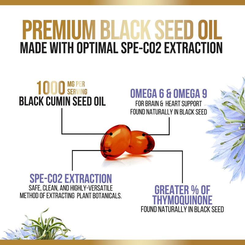Black Cumin Seed Oil Capsules 1000mg per Serving - Premium