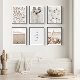 HOGEBIG Beach Wall Art Prints Modern Seascape Inspirational Positive Quotes Sayings Landscape Sea Shell Stone Sand Plant Pictures Photo Paintings on Canvas Wall Decor (11"x14" UNFRAMED)