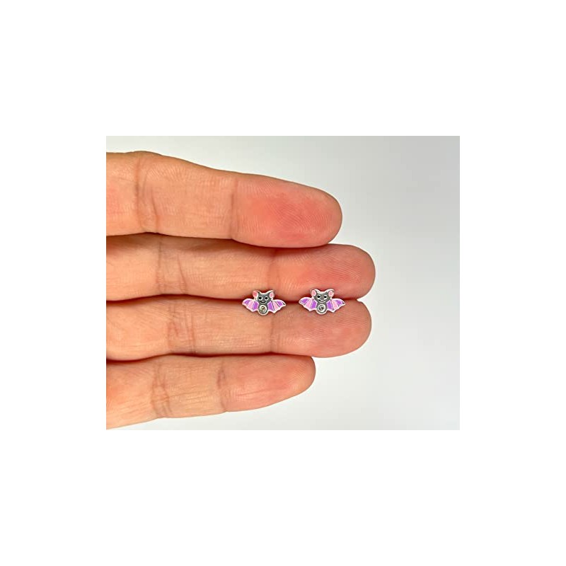 Bat Earrings 925 Sterling Silver with Crystal Stones Pink