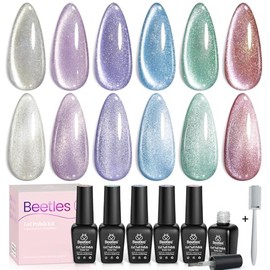 Beetles Kit Esmalte en Gel Ojo de Gato 6 Colores con Imán Efecto  Holográfico Galaxia, Gel Semipermanente Uñas UV LED para Manicura en Casa Diseño... 
