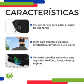 Riñonera Deportiva Impermeable Ajustable 98 cm con Doble Compartimento Seguro y Salida para Audífonos Cinturón Running para Teléfono Ideal para Deporte Viaje Gimnasio y Uso Diario (Negro)