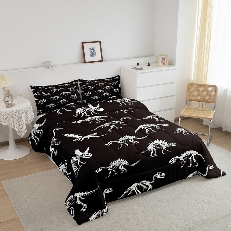 Homewish Dinosaur Skeleton Comforter Set Dinosaur Bones Bedding Set for