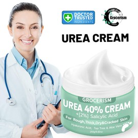 Grocerism Urea Cream 40 Percent For Feet Plus 2% Salicylic Acid 8.82 oz || Foot Cream and Hand Cream Maximum Strength with Hyaluronic Acid, Tea Tree,and Aloe Vera for Deep Moisturizes, Callus Remover
